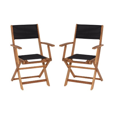Acacia Wood and Black Mesh Folding Patio Bistro Chairs