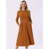 INSPIRE CHIC Women's Long Sleeve Round Neck Casual Stretchy A-Line Midi Dress - 3 of 4