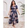 BLUEMING Plus Size Womens Dresses Floral Surplice A-Line Maxi Dress Waist Belted Floral Maxi Dress Wasit Tie Bell Sleeve Dress - 3 of 4