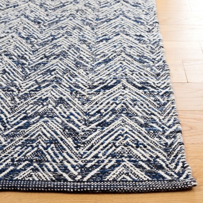 Navy and White Wool Chevron 4' x 6' Handmade Rug