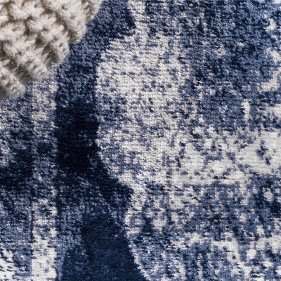 Navy and Ivory Rectangular Synthetic Medallion Area Rug