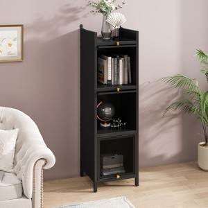 Fontoi Decorative Storage Cabinets, Storage Cabinet with Four-tier Storage and Glass Doors for Entryway Living Room, Black, 14.17"*47.24"*13.78" - 1 of 4
