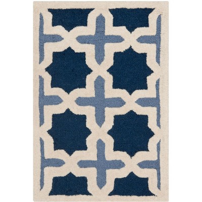 Handmade Blue and Ivory Geometric Wool Area Rug, 2' x 3'