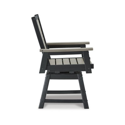 Driftwood and Black Outdoor Swivel Dining Chairs, Set of 2