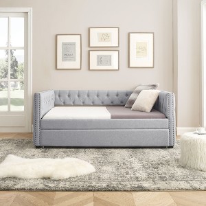 NicBex Full Size Daybed with Twin Size Trundle,Upholstered Sofa Bed with Copper Nail for Bedroom,Living Room,Apartment - 1 of 4