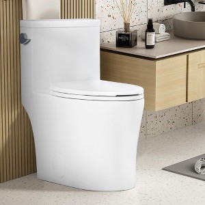 One Piece Toilet, Elongated Toilet - Powerful Flush 1.28 GPF, Soft-Close Seat, 12'' Rough-In, White Compact Design - 1 of 4