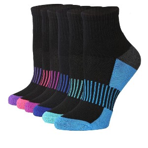 Tipi Toe Women's 6-Pairs Athletic Sports Black-blue/Green/Yellow Sole Colors Patterned Quarter Socks For Women - 1 of 1