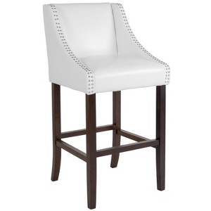 Emma and Oliver 30"H Transitional Upholstered Walnut Barstool with Accent Nails - 1 of 4