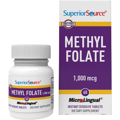 Superior Source Methylfolate 5-MTHF 1000 mcg, Quick Dissolve MicroLingual Tablets, 60 Ct, Non-GMO, Gluten-Free