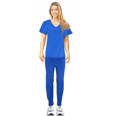 JEFFRICO Scrubs For Women Scrub Set V-Neck Scrub Top and Jogger Scrub Pants Lightweight 4 Way Stretch Soft 5 Pockets