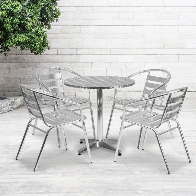 Flash Furniture Lila 27.5'' Round Aluminum Indoor-Outdoor Table Set with 4 Slat Back Chairs, 2 of 5