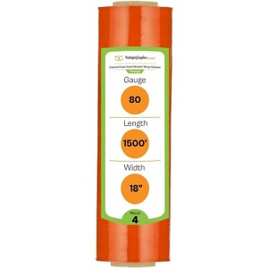 PSBM 4 Rolls, Tinted Orange, 18" x 1500 Ft. 80 Gauge, Cast Hand Pallet Stretch Wrap - 1 of 4