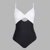 Women's Twist Keyhole Black and White One Piece Swimsuit - Cupshe - Cupshe - 2 of 4