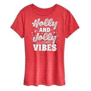 Women's - Instant Message - Holly And Jolly Vibes Christmas Short Sleeve Graphic T-Shirt - 1 of 4
