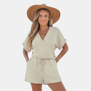 Women's Chic Navy Textured Romper for Beach Getaways- Cupshe - 1 of 4
