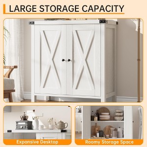 Jojoka Buffet Cabinet Farmhouse Storage Accent Console Cabinet with Doors and Shelves, Sideboard with Countertop/Barn  Doors - 1 of 4