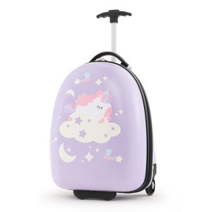 Costway 16'' Kids Carry-On Luggage with Wheels w/ 2-Level Aluminum Handle Suitcase Purple/Blue - 1 of 4