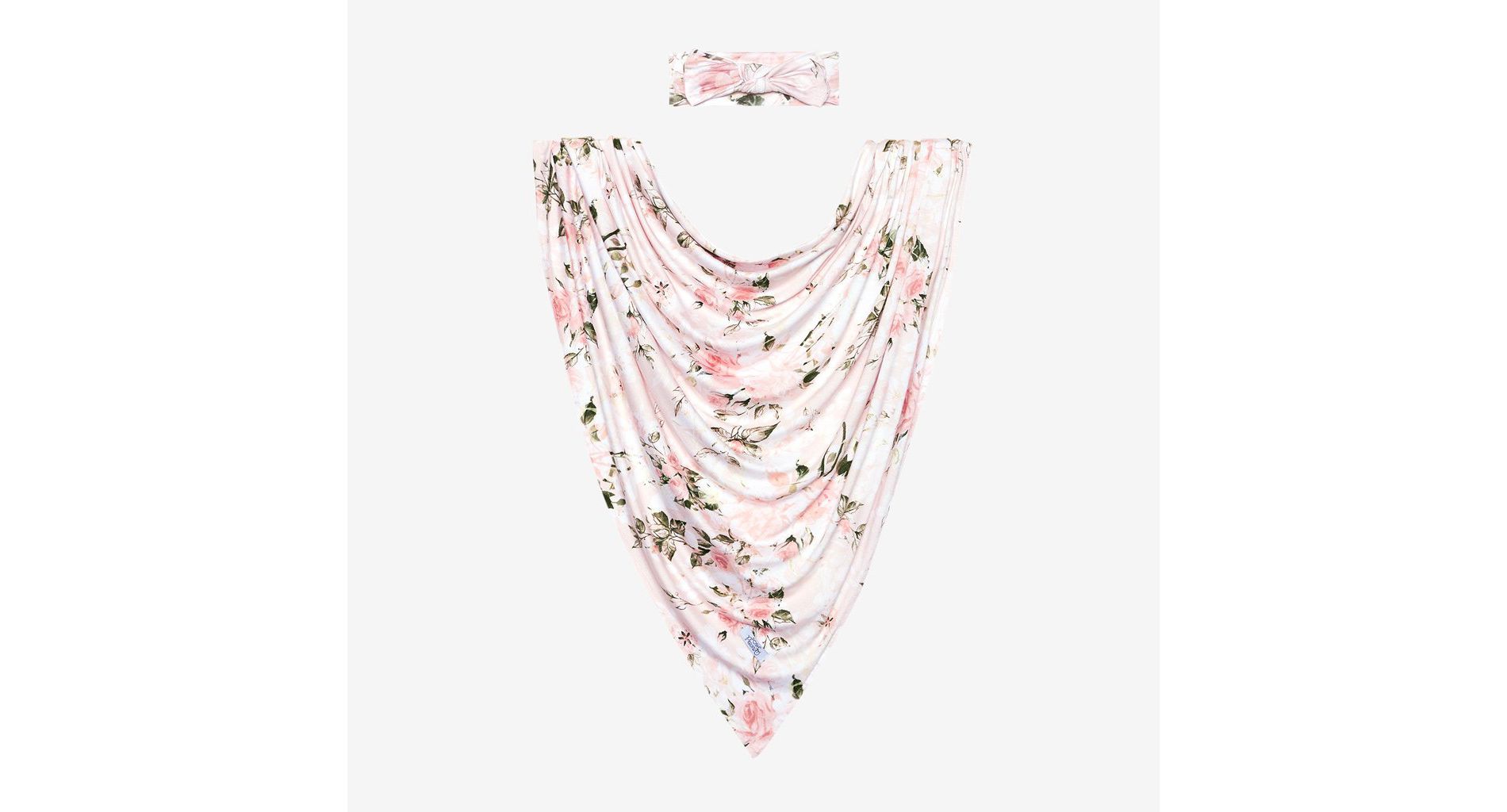 Girls Vintage Pink Rose Swaddle And Headwrap Set - Posh Peanut