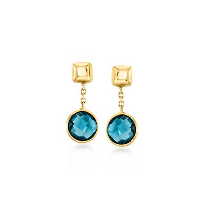 Ross-Simons Italian 1.80 ct. t.w. London Blue Topaz Drop Earrings in 14kt Yellow Gold
