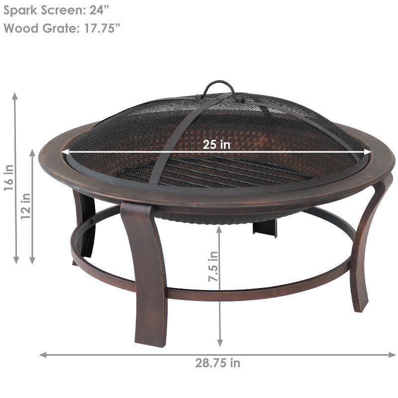 Sunnydaze Outdoor Portable Camping or Backyard Elevated Round Fire Pit Bowl with Stand, Spark Screen, Wood Grate, and Log Poker - 29" - Bronze, 4 of 11