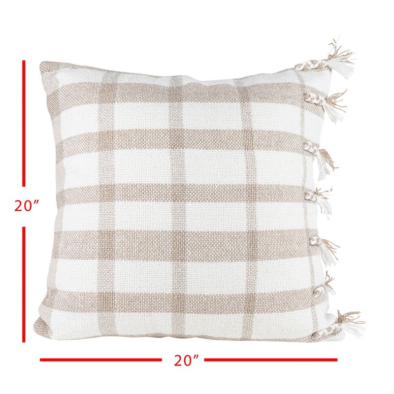 Taupe Wide Plaid 20X20 Hand Woven Filled Outdoor Pillow - Foreside Home & Garden, 6 of 7