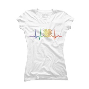 Adult Design By Humans Rainbow Pride Heartbeat Love For All By Avocato T-Shirt - 1 of 2