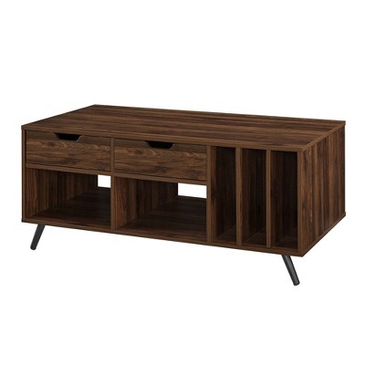 44" Modern 2 Drawer Storage Coffee Table Dark Walnut - Saracina Home