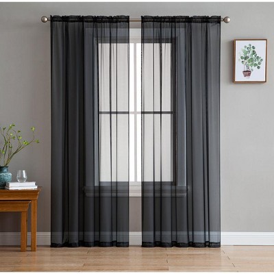 HLC.ME Sheer Voile Transparent Window Treatment Rod Pocket Curtain Panels - Set of 2