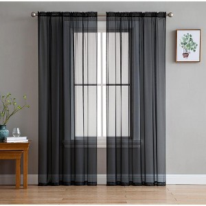 HLC.ME Sheer Voile Transparent Window Treatment Rod Pocket Curtain Panels - Set of 2 - 1 of 4