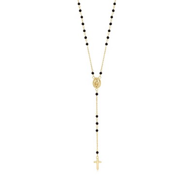 Ross-Simons Italian Onyx Bead Rosary Necklace in 18kt Yellow Gold