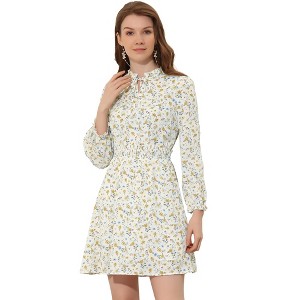 INSPIRE CHIC Women's Smocked Waist Tie Neck Floral Long Sleeve Dress - 1 of 4
