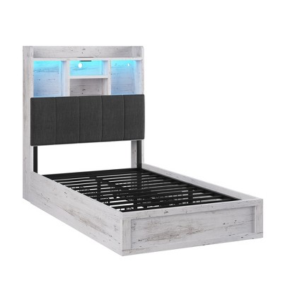 AMERLIFE LED Bed with 4 Storage Drawers, Bookcase Headboard and Charging Station