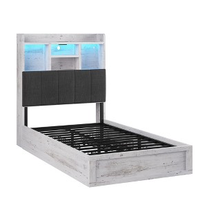 AMERLIFE LED Bed with 4 Storage Drawers, Bookcase Headboard and Charging Station - 1 of 4