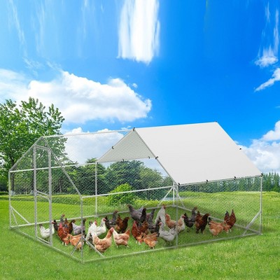 Large Metal Chicken Coop Run, Heavy Duty Walk-in Metal Runs with Waterproof Roof Cover,Walkin Poultry Cage for Yard Farm