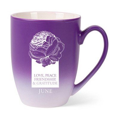 Elanze Designs Love Peace Friendship And Gratitude Two Toned Ombre Matte Purple and White 12 ounce Ceramic Stoneware Coffee Cup Mug