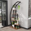 5-tier metal indoor plant rack, crescent-shaped, with 4 hooks, suitable for family patios, gardens, and living rooms (2-pack). - 4 of 4