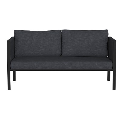 Charcoal Black Steel Framed Indoor/Outdoor Loveseat with Cushions