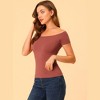 INSPIRE CHIC Women's Short Sleeves Off The Shoulder Stretchy Fabric Solid Crop Top - 2 of 4
