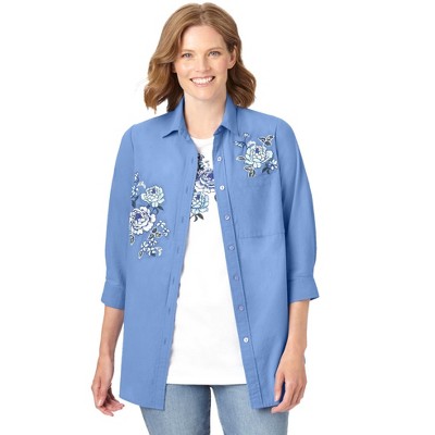 Woman Within Plus Size 2-Piece Embroidered Poplin Tunic And Tee Set