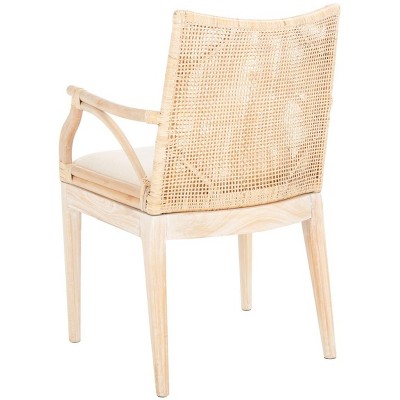 Coastal Chic Natural Whitewash Rattan Armchair with White Cushion