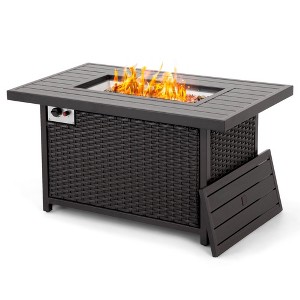 HAPPATIO 48inch 50,000 BTU Aluminum Patio Fire Pit,Wicker & Aluminum Propane Fire Pit Table.Propane Gas Fire Pit Table with Clear Glass Rock, - 1 of 4