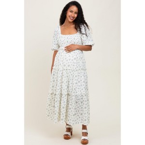 Pinkblush Blue Floral Smocked Ruffle Tiered Maternity Maxi Dress - 1 of 4