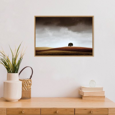 Distant Tree and Horizon Framed Landscape Canvas Print