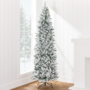 Best Choice Products Snow Flocked Artificial Pencil Christmas Tree Holiday Decoration w/ Metal Stand - 1 of 4