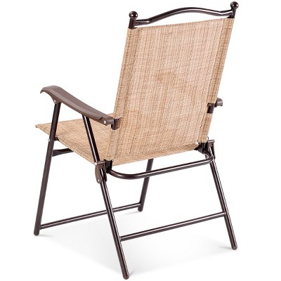 Beige & Tan Steel Frame Folding Dining Chair with Cushions