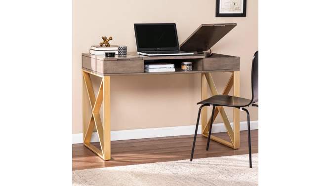 Nesdy 2 Tone Desk with Storage Gray/Gold - Aiden Lane, 2 of 11, play video