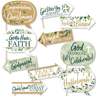 Big Dot of Happiness Funny Christening Elegant Cross - Religious Party Photo Booth Props Kit - 10 Piece