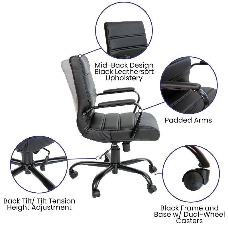 Flash Furniture Mid-Back Executive Swivel Office Chair with Metal Frame and Arms, 5 of 20