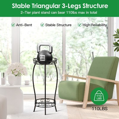 Black 26.57in Rustproof Iron 2-Tier Plant Stand