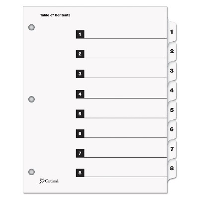 Cardinal Traditional OneStep Index System 8-Tab 1-8 Letter White 8/Set 60813